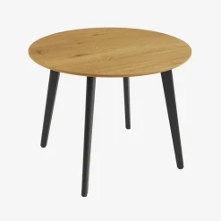 Ronde eettafel met houteffect en zwarte metalen poten voor 4 personen