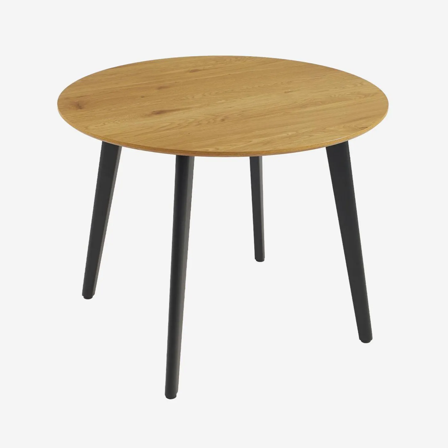 Ronde eettafel met houteffect en zwarte metalen poten voor 4 personen