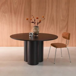 Ronde eettafel van rubberhout en eikenfineer voor 4 personen