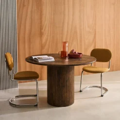 Ronde eettafel van rubberhout en eikenfineer 4 plaatsen