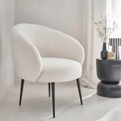 Ronde fauteuil in boucléstof, B 74 x D 72 x H 80,5cm