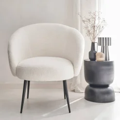 Ronde fauteuil in boucléstof, B 74 x D 72 x H 80,5cm