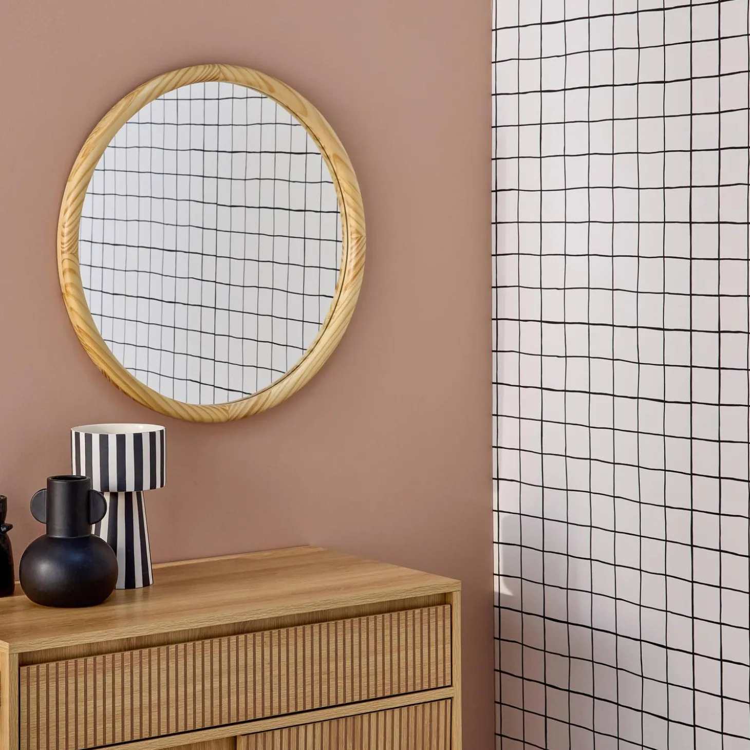 Ronde houten spiegel Ø60cm