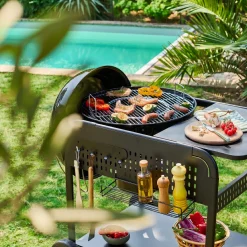 Ronde houtskoolbarbecue Ø53cm met kar staal