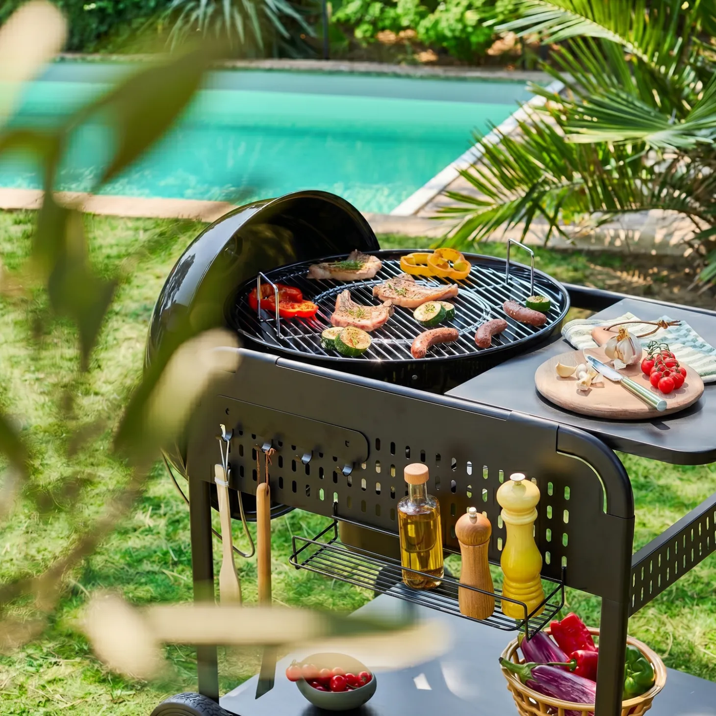 Ronde houtskoolbarbecue Ø53cm met kar staal