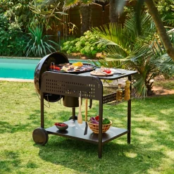 Ronde houtskoolbarbecue Ø53cm met kar staal