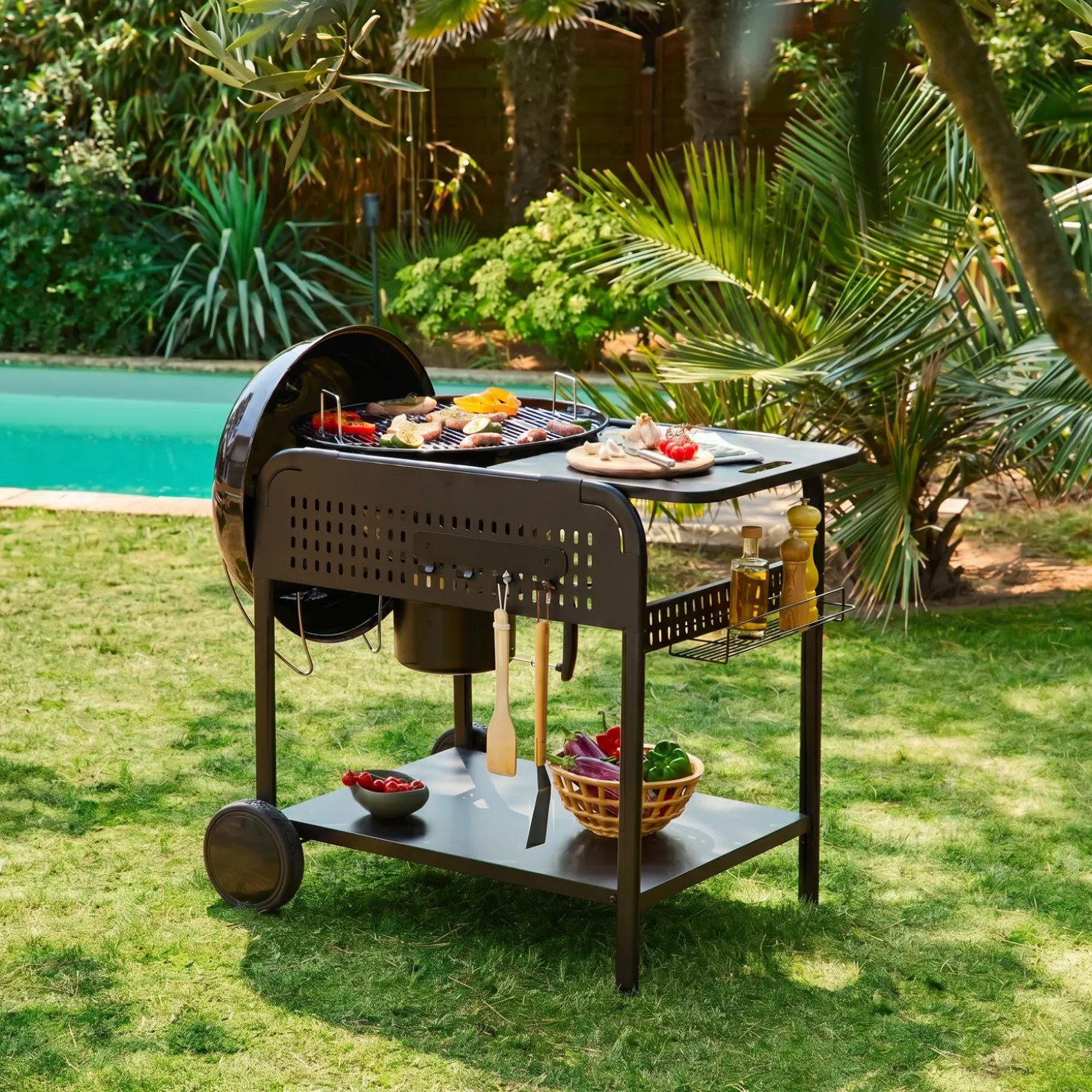 Ronde houtskoolbarbecue Ø53cm met kar staal
