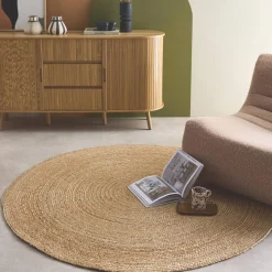 Ronde jute binnentapijt, natuurlijk