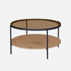 Ronde salontafel met dubbel blad en een materiaalmix
