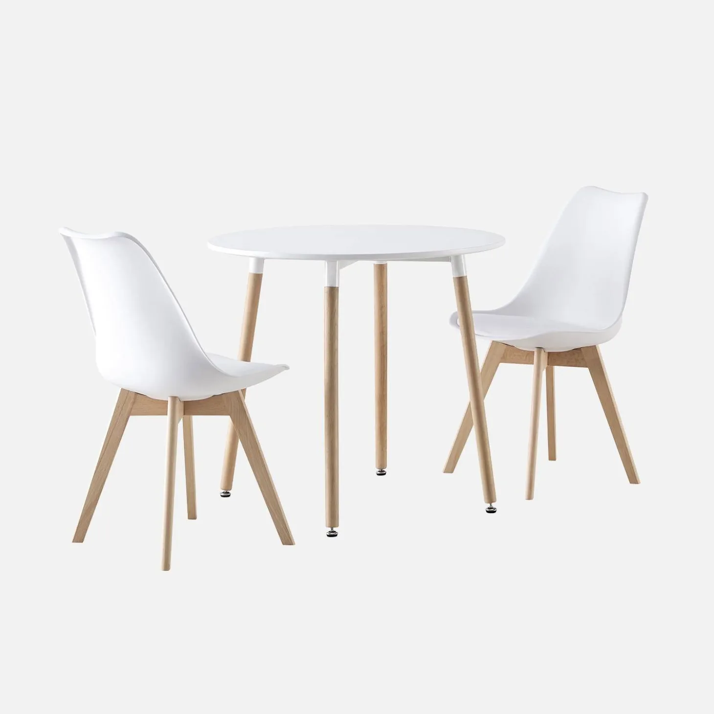 Ronde Scandinavische eettafel in hout, 2 stoelen