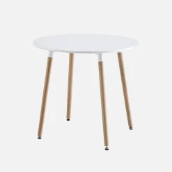 Ronde Scandinavische eettafel in hout, 2 stoelen