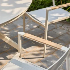 Ronde tuintafel van aluminium en glas met 6 stoelen