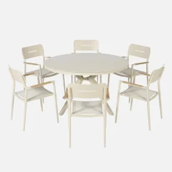 Ronde tuintafel van aluminium en glas met 6 stoelen