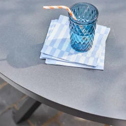 Ronde tuintafel van aluminium en glas met 6 stoelen