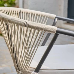 Ronde tuintafel van aluminium en glas met 6 stoelen