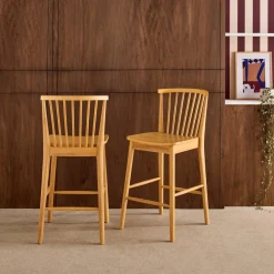 Rubberhouten barstoel met spijlen (set van 2)
