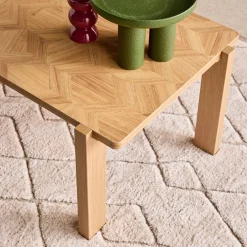 Salontafel houtdecor met visgraateffect blad rechthoekig vintage