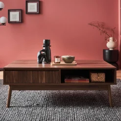 Salontafel in walnootkleurig hout, linear, L 110 x B 59 x H 39cm