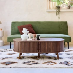 Salontafel met schuifdeuren en vakken met houteffect 110cm