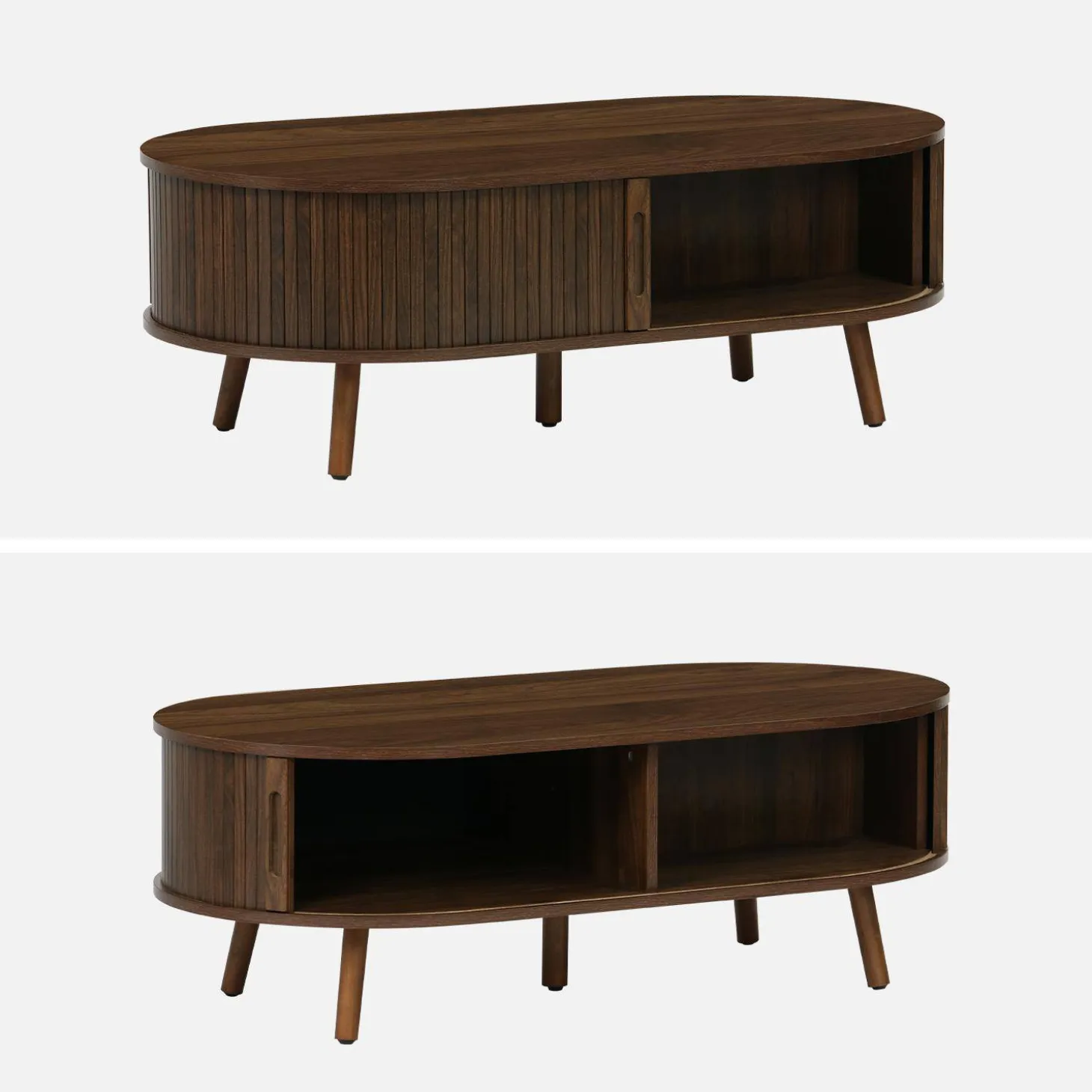 Salontafel met schuifdeuren en vakken met houteffect 110cm