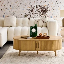 Salontafel met schuifdeuren en vakken met houteffect 110cm