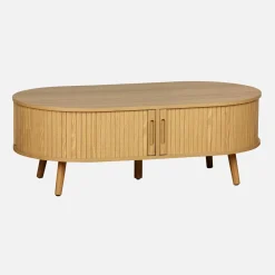 Salontafel met schuifdeuren en vakken met houteffect 110cm
