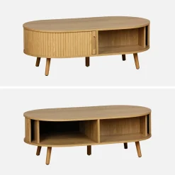 Salontafel met schuifdeuren en vakken met houteffect 110cm