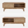 Salontafel met schuifdeur, 2 vakken, hout- en rieteffect