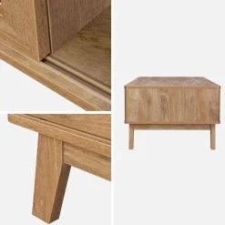 Salontafel met schuifdeur, 2 vakken, hout- en rieteffect