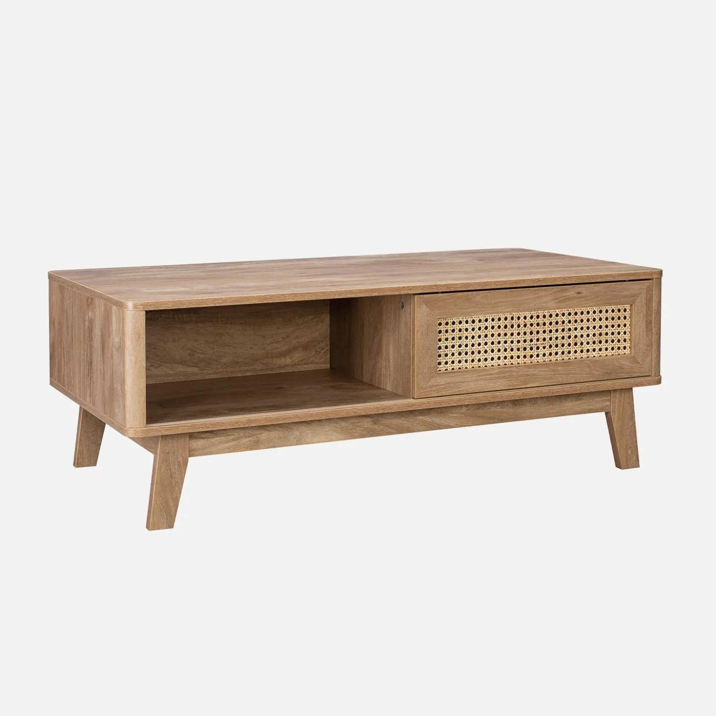 Salontafel met schuifdeur, 2 vakken, hout- en rieteffect