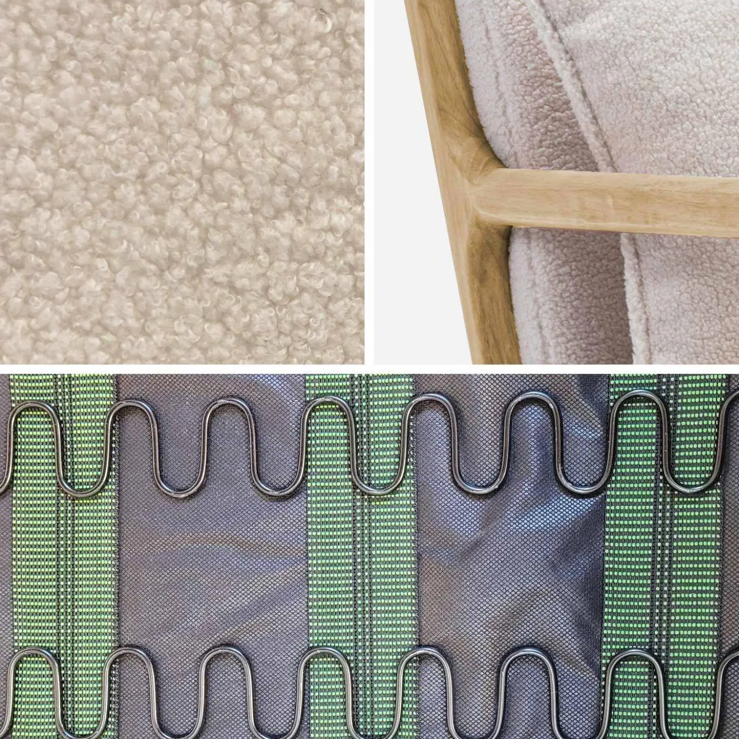 Scadinavische fauteuil van naturelkleurig hout en bouclé