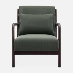 Scadinavische fauteuil van wengé-kleurig hout en corduroy