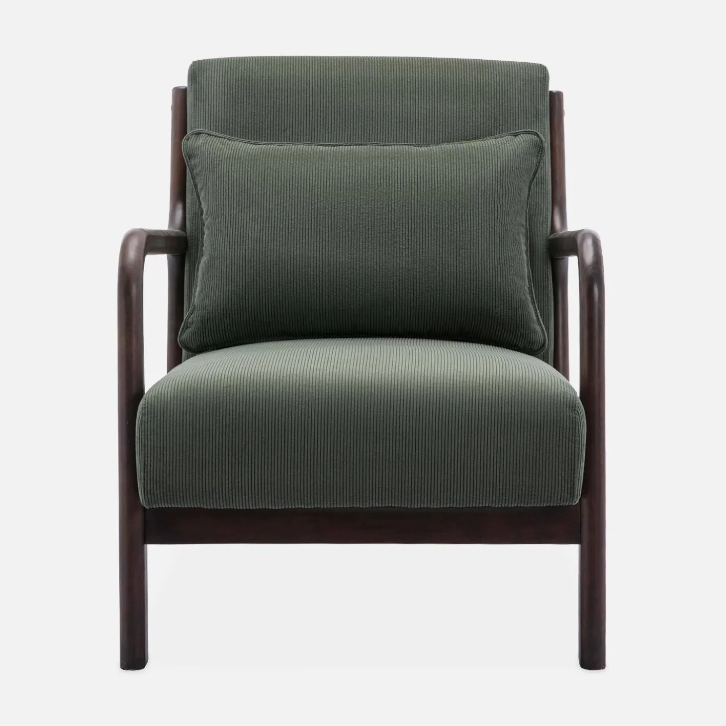 Scadinavische fauteuil van wengé-kleurig hout en corduroy
