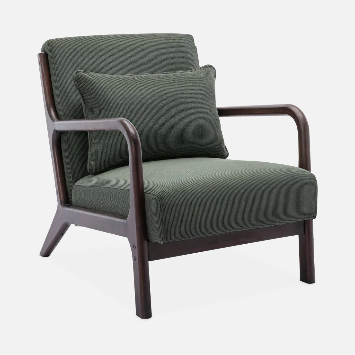 Scadinavische fauteuil van wengé-kleurig hout en corduroy