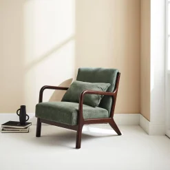 Scadinavische fauteuil van wengé-kleurig hout en corduroy