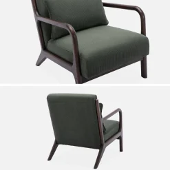 Scadinavische fauteuil van wengé-kleurig hout en corduroy