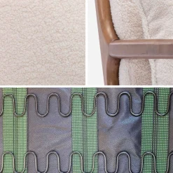 Scadinavische fauteuil van walnootkleurig hout en bouclé