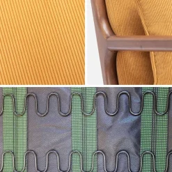 Scadinavische fauteuil van walnootkleurig hout en corduroy