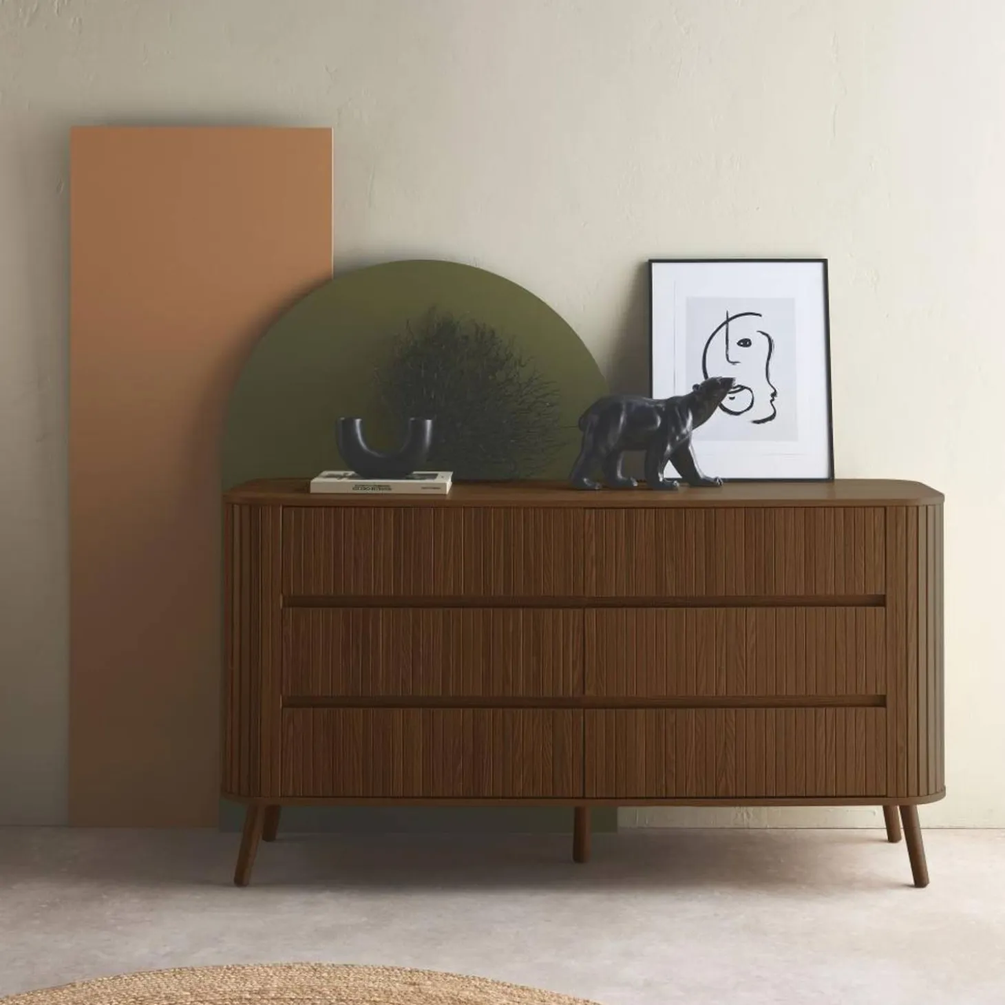 Scandinavisch dressoir met 6 lades 150cm