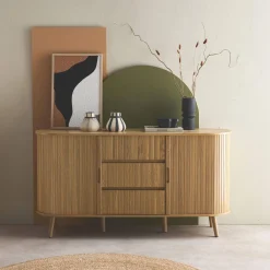 Scandinavisch dressoir met 2 schuifdeuren en 3 lades 150cm