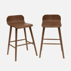 Scandinavische barkrukken van rubberhout (set van 2)