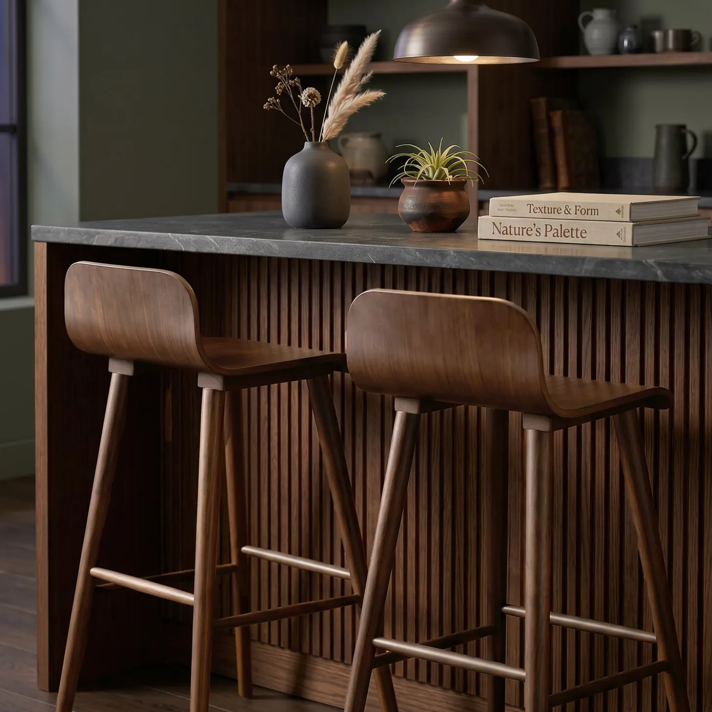 Scandinavische barkrukken van rubberhout (set van 2)