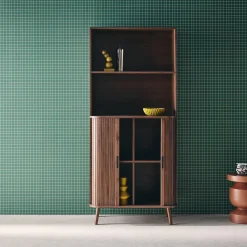 Scandinavische boekenkast met 2 schuifdeuren en plank 80cm