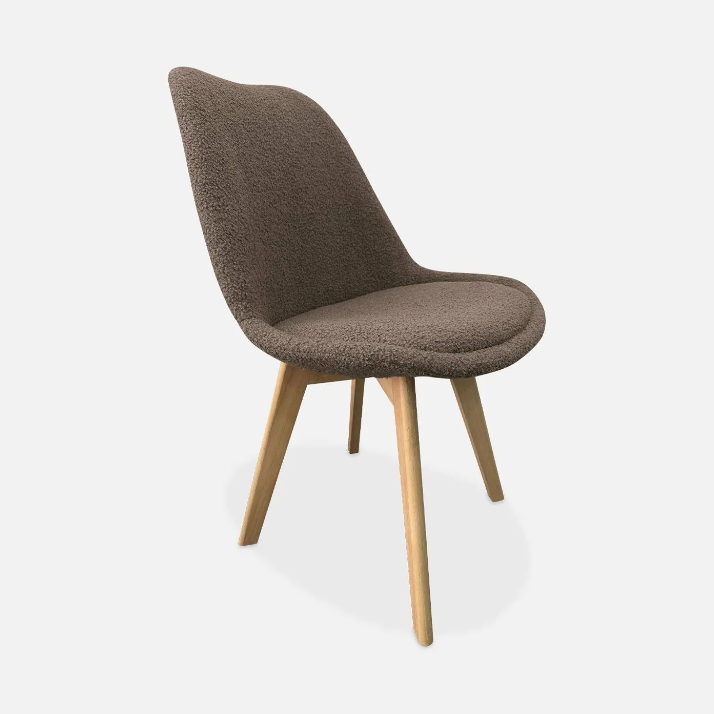 Scandinavische boucléstoel met houten poten (set van 4)