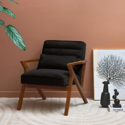 Scandinavische fauteuil van hout en fluweel