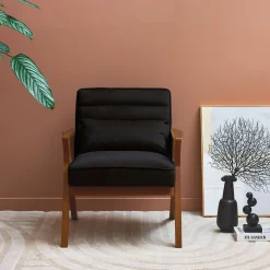 Scandinavische fauteuil van hout en fluweel