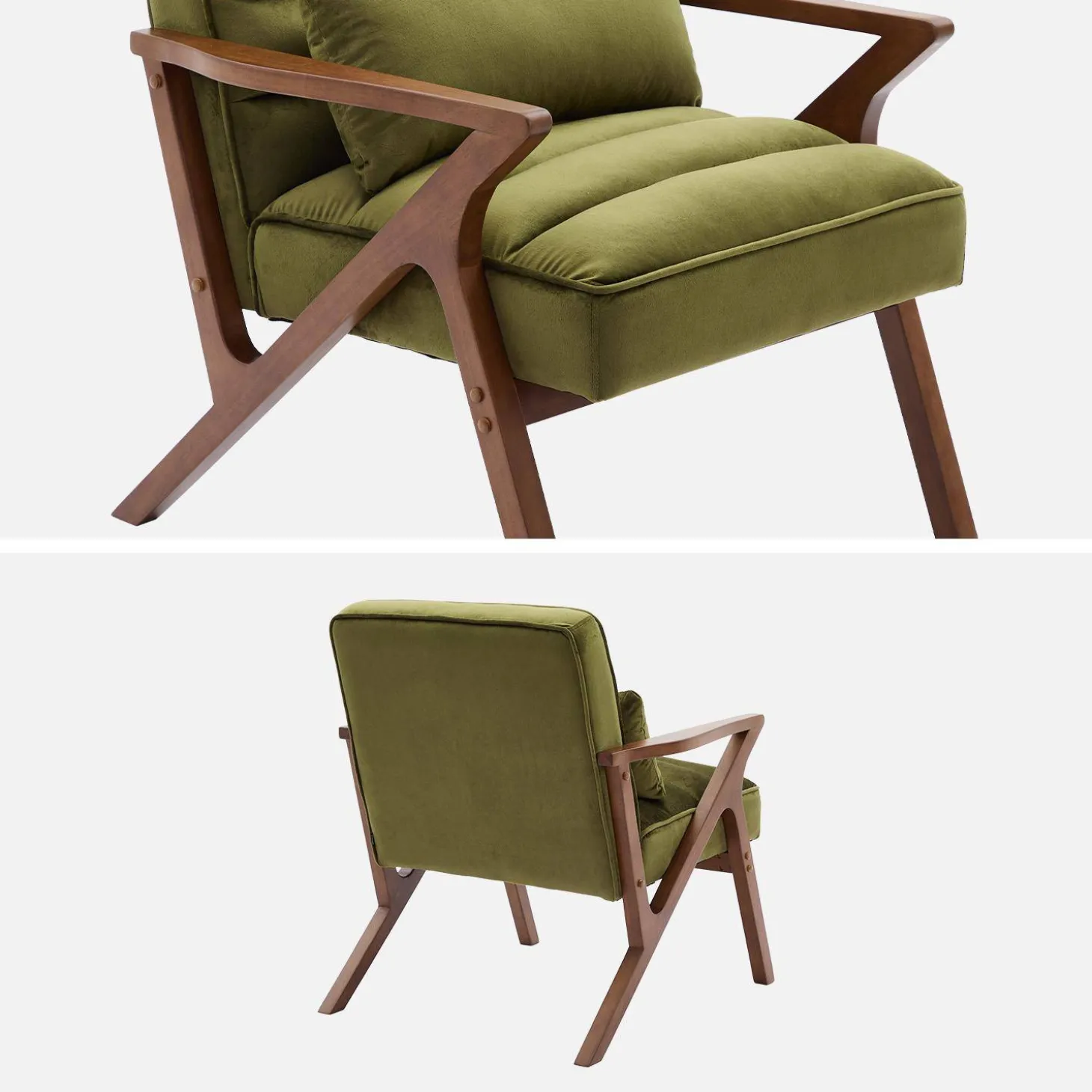 Scandinavische fauteuil van hout en fluweel