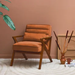 Scandinavische fauteuil van hout en fluweel