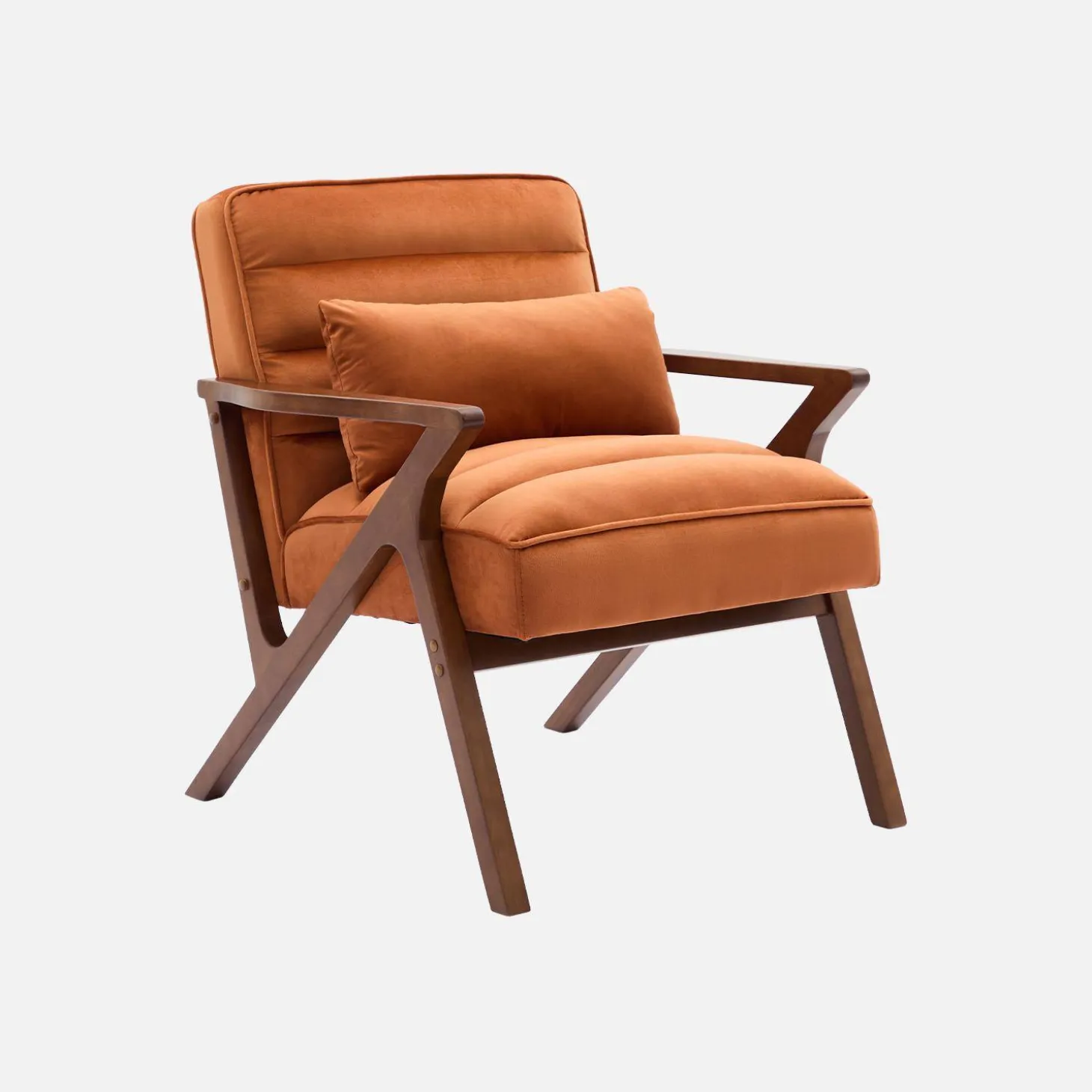 Scandinavische fauteuil van hout en fluweel