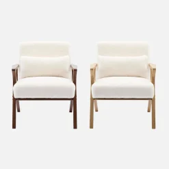 Scandinavische fauteuil van naturelkleurig hout en imitatiebonteffect